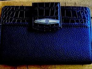 BRIGHTON schwarz & braun Leder schmale Vintage Scheckbuch Geldbörse - Bild 1 von 5