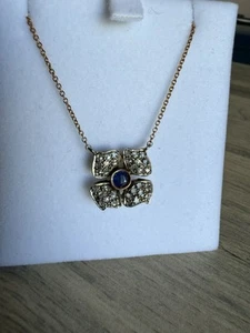 9ct Sapphire & Diamond flower Necklace Chain Pendant Not Scrap Gold - Picture 1 of 9