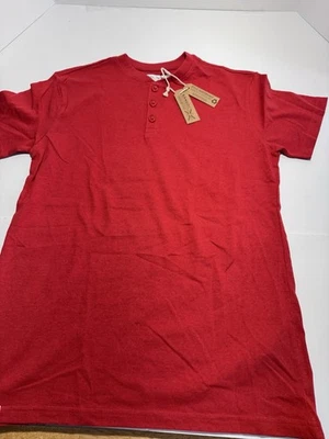 Camiseta Kangol Masculina Tamanho Pequeno Vermelha 3 Botões Tripulação Gola Henley Nova Com Etiqueta Muito Boa - Imagem 1 de 4