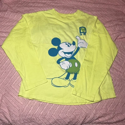 Disney By Spirit Jersey Kids Highlighter Yellow Long Sleeve Mickey Mouse Shirt - Image 1 of 4