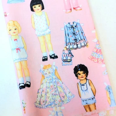 Vintage 2004 PAPER DOLLS Patty Reed Cotton Fabric Remnant PINK Fabric Traditions - Image 1 of 3