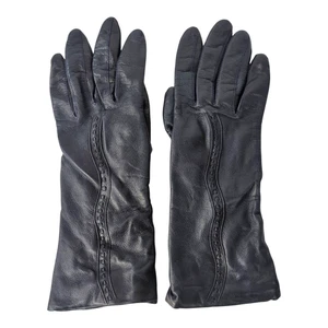 Vtg 90s Madova Black Leather Gloves w/100% Cashmere Lining Sz 6.5 Florence Italy - Picture 1 of 5