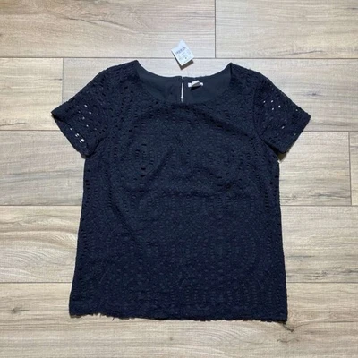 J. Top forrado de manga corta de encaje Crew Factory para mujer talla 2 negro Foto 1 de 4