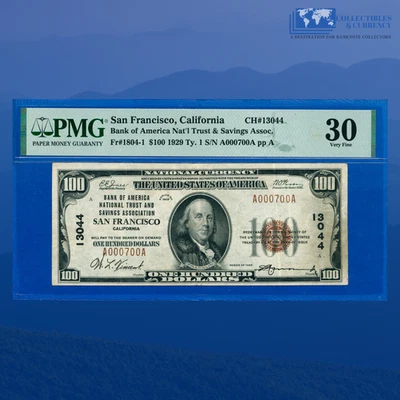 1929 $100 Bank Of America Trust Savings San Francisco CA Charter #13044, PMG 30 - Image 1 of 3