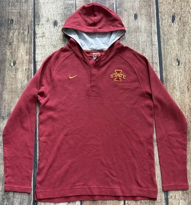 VINTAGE NIKE TEAM IOWA STATE THERMAL HENLEY HOODIE RARE RED MENS XL EXCELLENT - Image 1 of 4