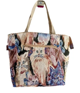 Vintage Yuhang Luggage /Travel Cat Print Cosmetic &Tote Bag - Picture 1 of 6