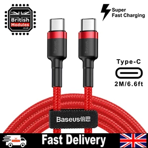 2M Braided USB C To C Cable Super Fast Charger PD 4.0 for Samsung MacBook iPad - Picture 1 of 9