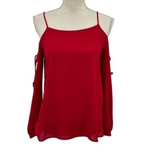 1. STATE Red Cold-Shoulder Long-Sleeve Blouse Size XS Femme Fatale - Picture 1 of 15