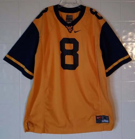 Boys Nike XL 18/20 West Virginia Mountaineers Jersey Shirt Gold Blue #8 WV WVU Cover