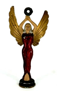 Vintage geflügelte Dame Göttin Sieg Kapuze Ornament rotes Kleid genaue Guss Co - Bild 1 von 6