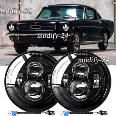 7" INCH Round LED Headlights Fit Ford Mustang Fastback 1965 1966 1967 1968-1978 - Image 1 of 4