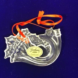 Gorham Crystal Glass Christmas Ornament French Horn Holly Germany - Picture 1 of 5
