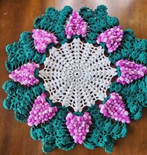 Vintage Doilie Raised Grapes Hand Crochet Table Centerpiece Cottagecore Artisan 