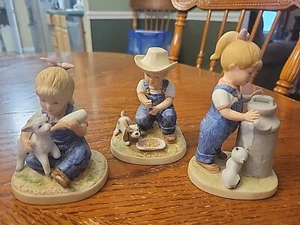 Vintage 1985 Homco Denim Days Home Interiors NEW BEGINNINGS Figurines Lot of 3 - Picture 1 of 7