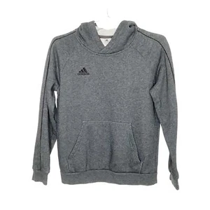 Adidas Gray Heathered Logo 3 Stripes Hoodie Sweatshirt Boys Medium - Picture 1 of 4
