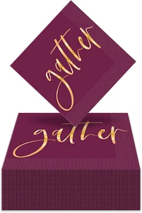 Thanksgiving Party Supplies - Modern Burgundy & Metallic Copper "Gather" Disposa - Foto 1 di 4