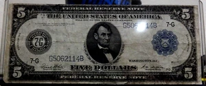 1914 - 5 $ - GROSSER, FEDERAL RESERVESCHEIN - BANK OF "CHICAGO" - WEISS/MELLON SIG. - Bild 1 von 6