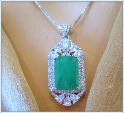 COLLAR HALO IMPRESIONANTE PIEDRA PRECIOSA ESMERALDA DAMAS PLATINO 18K relleno Foto 1 de 4