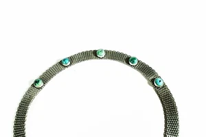 Gustav HAUBER Pforzheim Silber Flecht- Collier mit Türkis ° Sixties Collier - Bild 1 von 6