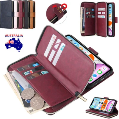 Zip Wallet Case Leather Flip Cover For Samsung S25 S24 S23 S22 S21 FE Ultra Plus - image 1 of 4