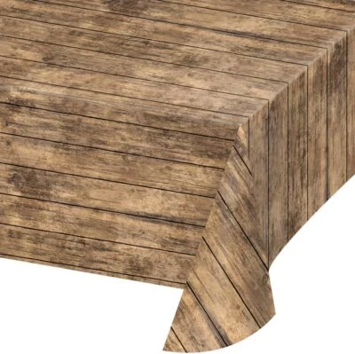 CUBIERTA DE MESA Creative Converting PL 54" X 108" AOP BROWN Madera Grano Diseño Plástico Foto 1 de 2