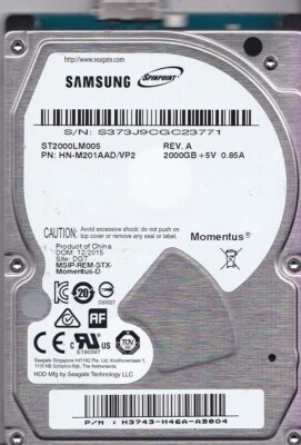 ST2000LM005 p/n: HN-M201AAD/VP2 s/n: S37 12/2015 DGT 2TB China USB 3.0 SAMSUNG - image 1 of 4