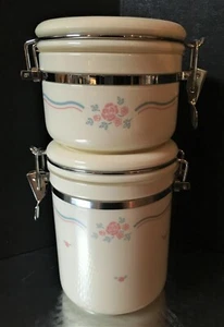 Corelle ENGLISH BREAKFAST Two HTF Acrylic Canister Storage Jars, Medium & Small - Picture 1 of 3