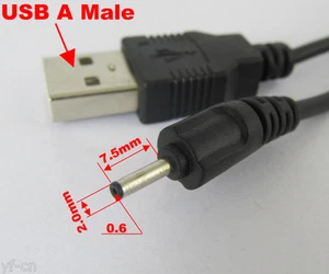 100pcs 0.7cm USB 2.0 A Male to 0.6 x 2.0mm Male Plug 5V DC Power Charger Cable - Picture 1 of 5