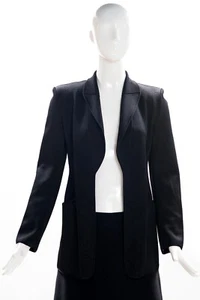 GIORGIO ARMANI Black Open Front Padded Shoulder Mid Weight Knit Blazer Jacket 40 - Picture 1 of 12