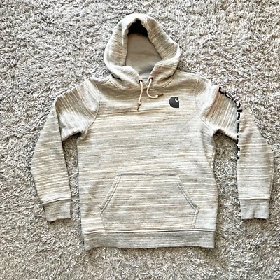 Толстовка с капюшоном Carhartt серая белая полоса б/у в отличном состоянии детская средняя 8-10 - Изображение 1 из 4
