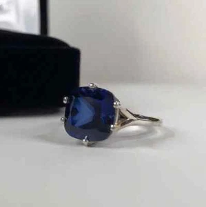4.00 Ct Cushion Cut Natural Sapphire Diamond Wedding Ring 14K White Gold Size 6 - Picture 1 of 6
