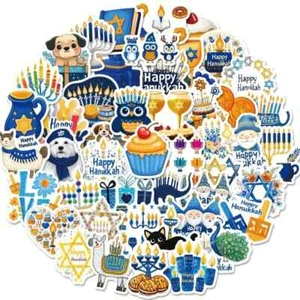 50 Religious Jewish Hannukkah Chanukah Small Waterproof Vinyl Stickers - Picture 1 of 6