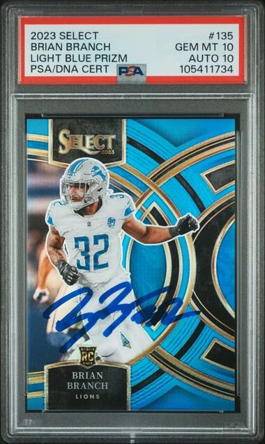 BRIAN BRANCH SIGNED 2023 PANINI SELECT LIGHT BLUE 135 RC PSA 10 AUTO 10 /99 - Image 1 of 2