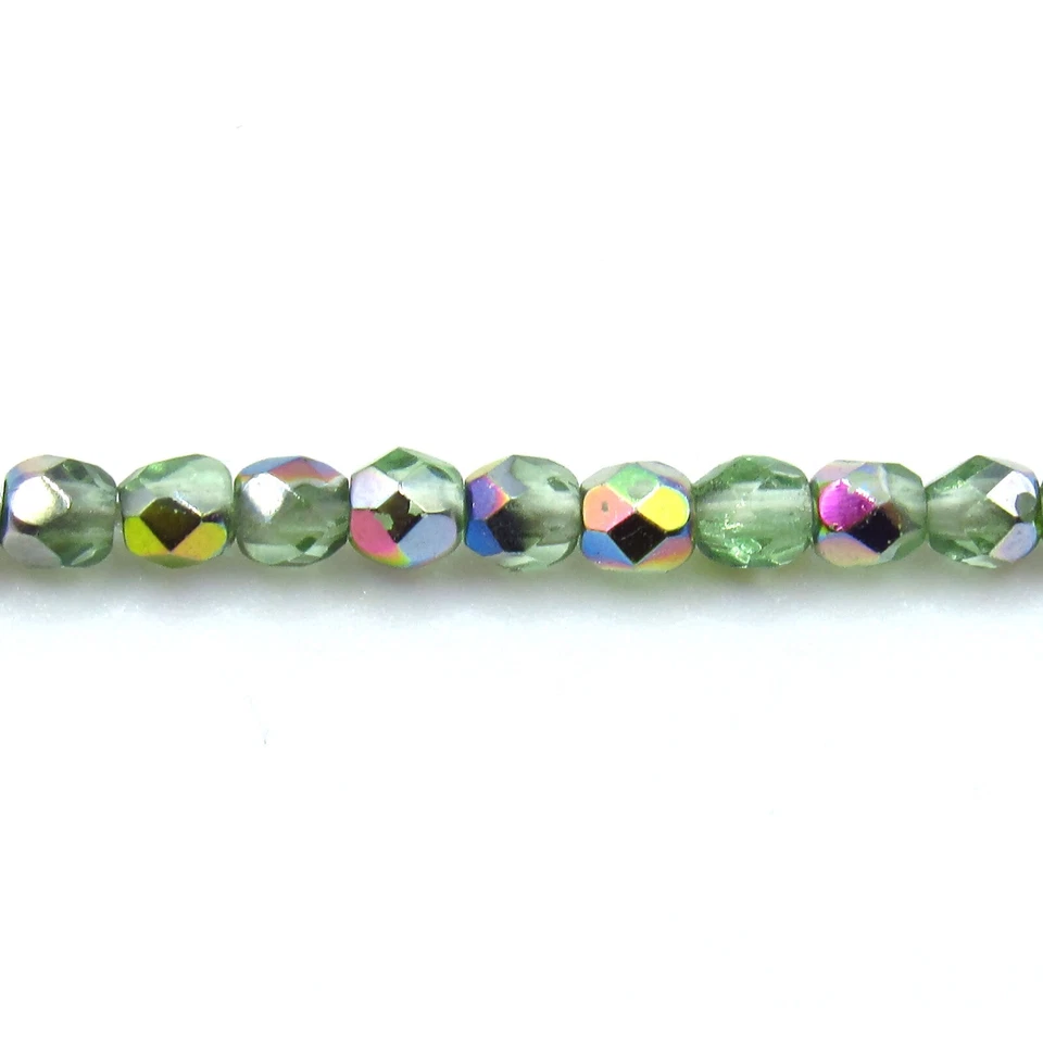 Peridot Green Vitrail - 50 3mm Faceted Round Fire Polish Czech Glass Beads - Image 1 of 1
