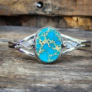 Pulsera de mujer azul cobre turquesa 925 de plata maciza hecha a mano MR#573 - Imagen 1 de 3