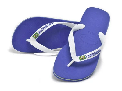Havaianas Brasil Logo Adults Flip Flops Marine Blue 4110850-2711 Unisex Toe Post - Image 1 of 4