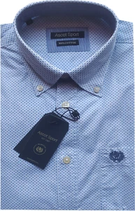 CAMICIA UOMO manica lunga M L XL XXL 3XL cotone fantasia bianco azzurro ASCOT - Picture 1 of 1