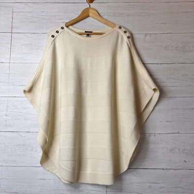 Talbots Sweater Womens Size Small Ivory Poncho Nautical Buttons Cape Lambs Wool - Image 1 of 4