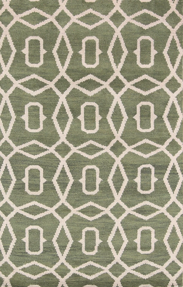 Circled Design Green Modern 5x8 Moroccan Indian Oriental Area Rug Wool Carpet - Image 1 of 4
