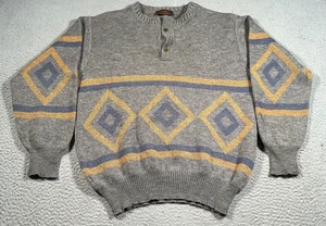 Suéter De Colección Yves Saint Laurent Para Hombres 56 Gris Diamante Tejido Cuello Henley Y2K - Imagen 1 de 10