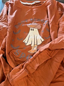 DUTUT JEE ghost sweatshirt XL burnt orange womens spooky season pullover top - Picture 1 of 3