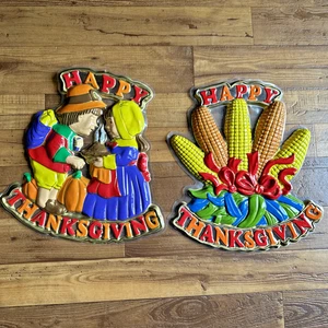 Vintage gepresster Kunststoff Happy Thanksgiving Feiertag Dekoration 16" Pilger Wandbehang - Bild 1 von 4