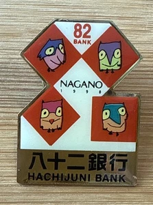 Prendedor patrocinador del banco Hachijuni de los Juegos Olímpicos de Invierno de Nagano 1998 con mascotas Snowlet 🇯🇵 - Imagen 1 de 4