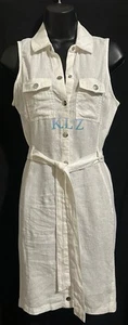 GUESS Los Angeles Linen Blend, Collared, Tie Wasted Dress, White Small - Picture 1 of 9
