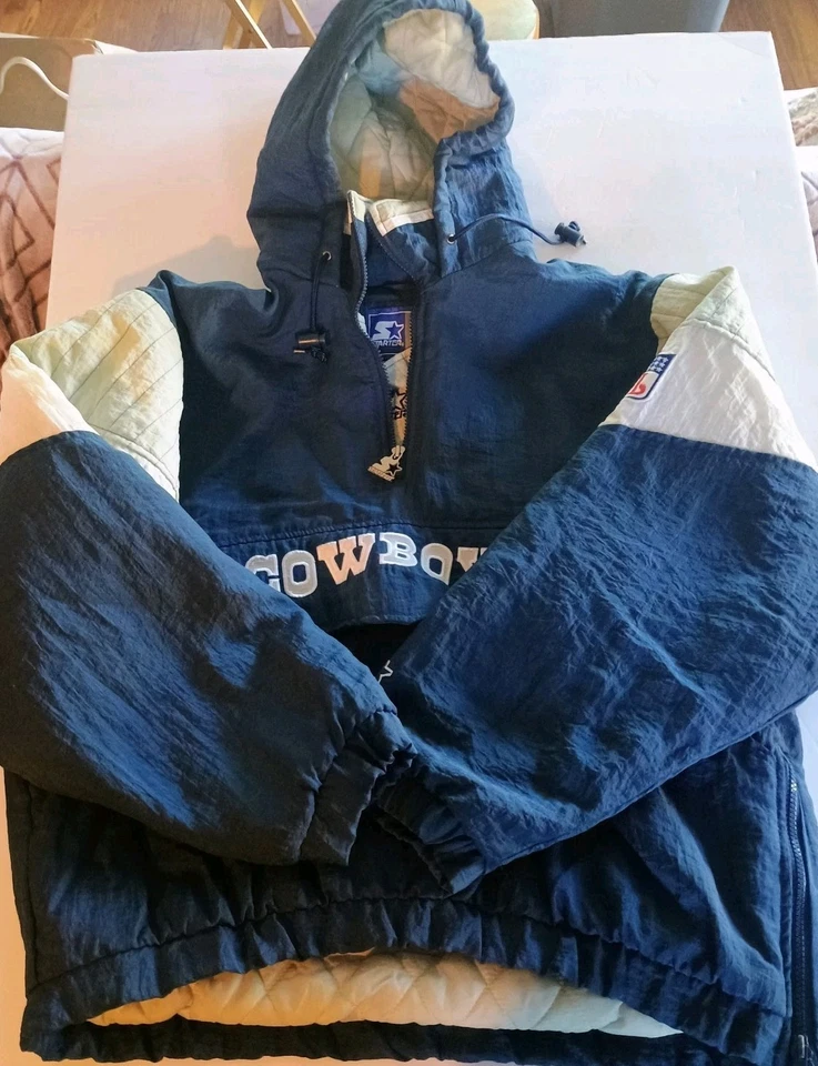 Винтажный стартер NFL Даллас ковбои Anorak куртка размер средний винтажный 1990-х молнии темно-синий - Изображение 1 из 4
