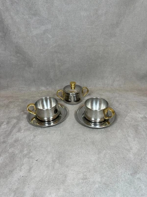 Lot de 2 tasses et sucrier en inox 18/10 INOXRIV Made in Italy vintage 1980 - Photo 1/4