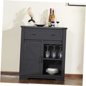  Farmhouse Coffee Bar Cabinet, Buffet Cabinet with Storage, Barn Doors, Wine  - Picture 1 of 7