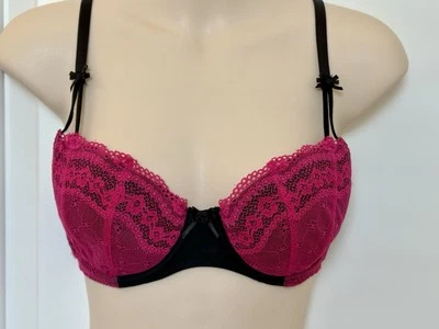 BETSEY JOHNSON Womens Pink and Black Underwire Lace Bra Size 34C - Image 1 of 4