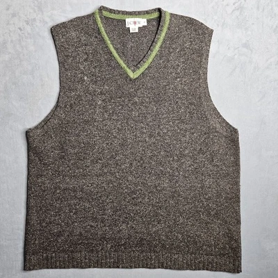 Vintage J. Crew Oarsman Sweater Vest Mens Large Brown Wool Linen Blend V-Neck - Image 1 of 4