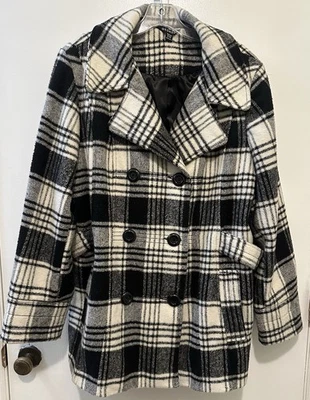 Женское пальто George Pea 2X 18-20 черно-белое клетчатое двубортное с одним отверстием - Изображение 1 из 4